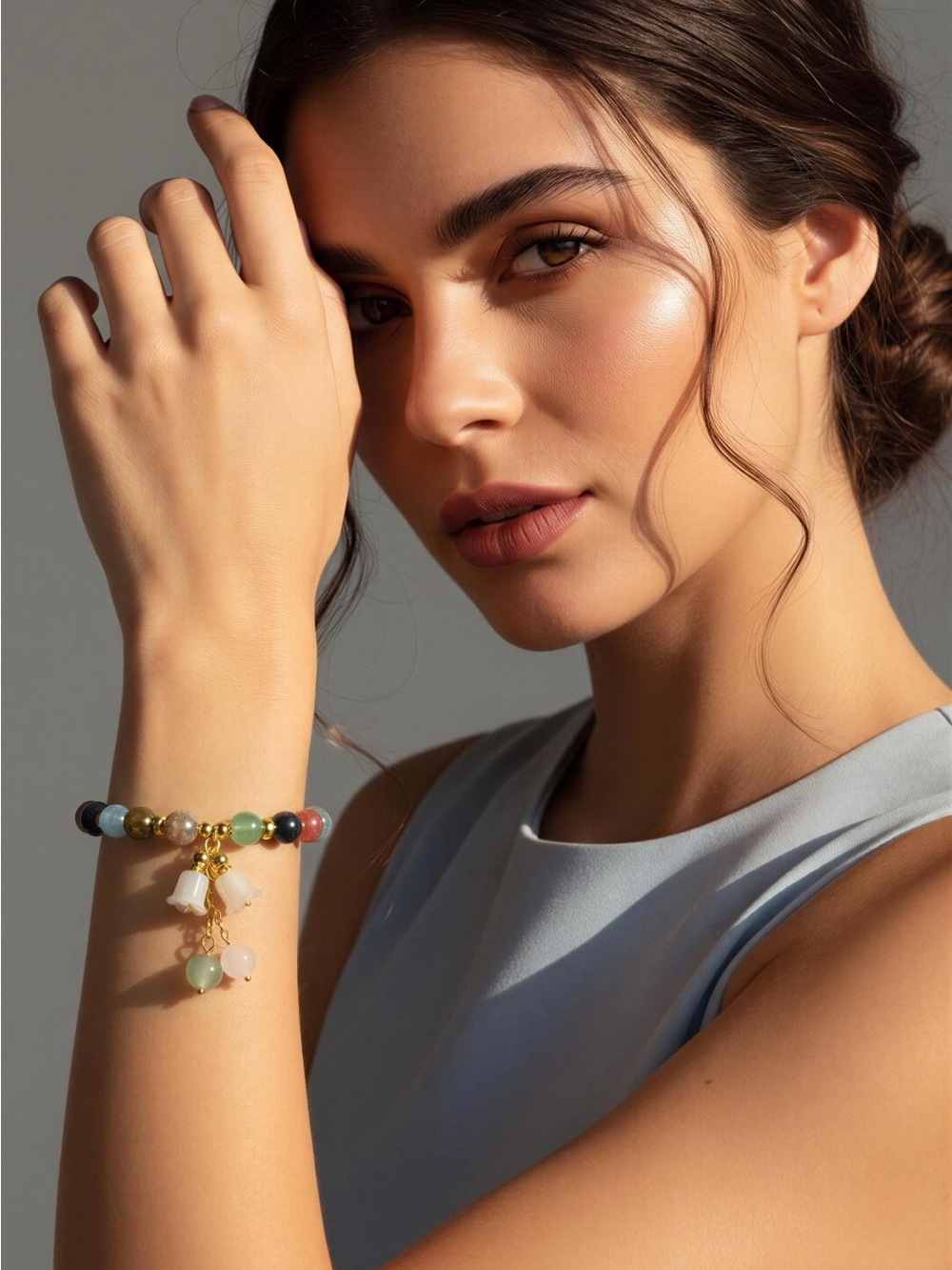 Multicolor Beaded Charm Bracelet with Gold Accents